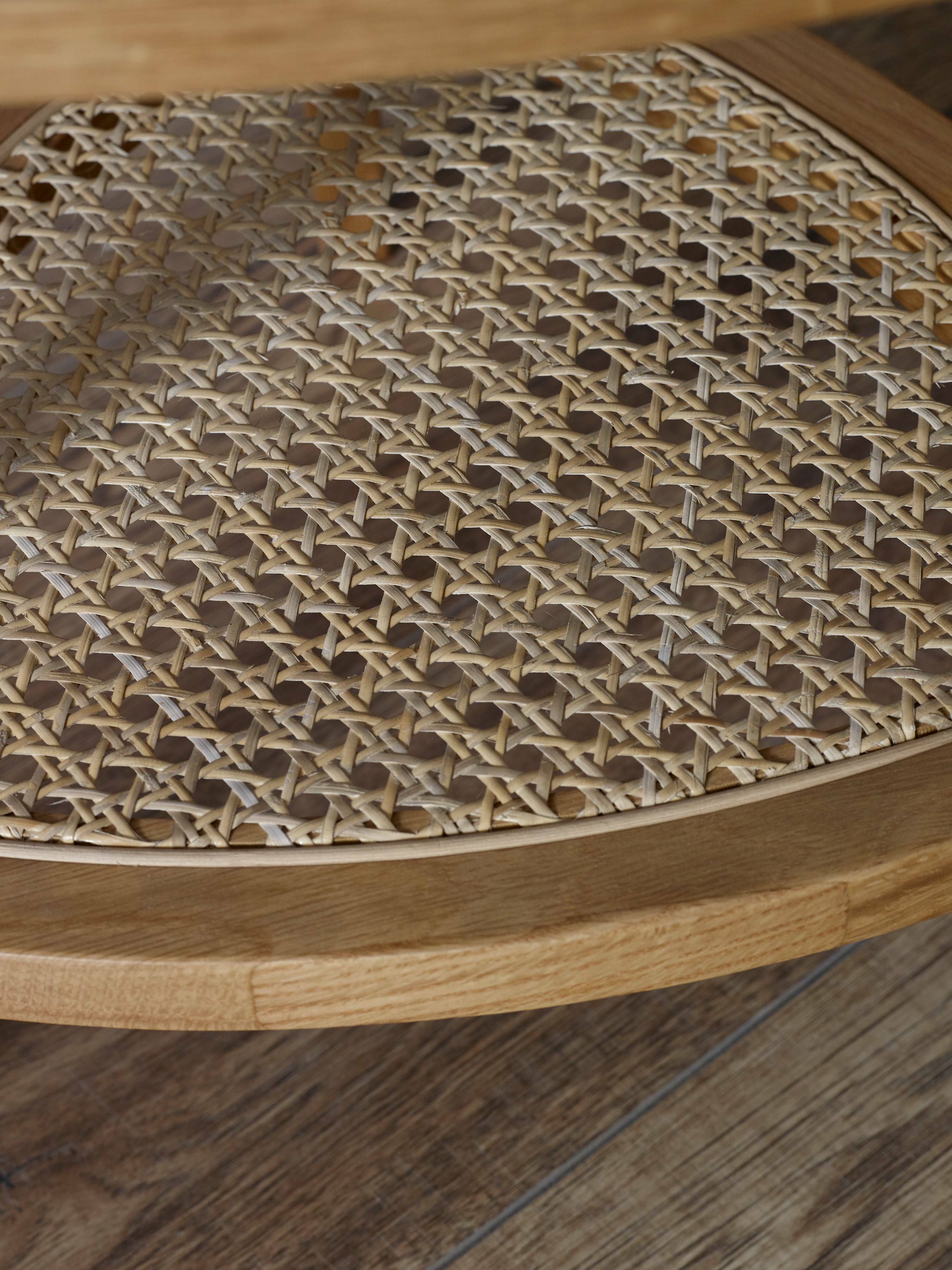 Cadio Natural Oak Wood & Rattan Triangular Side Table